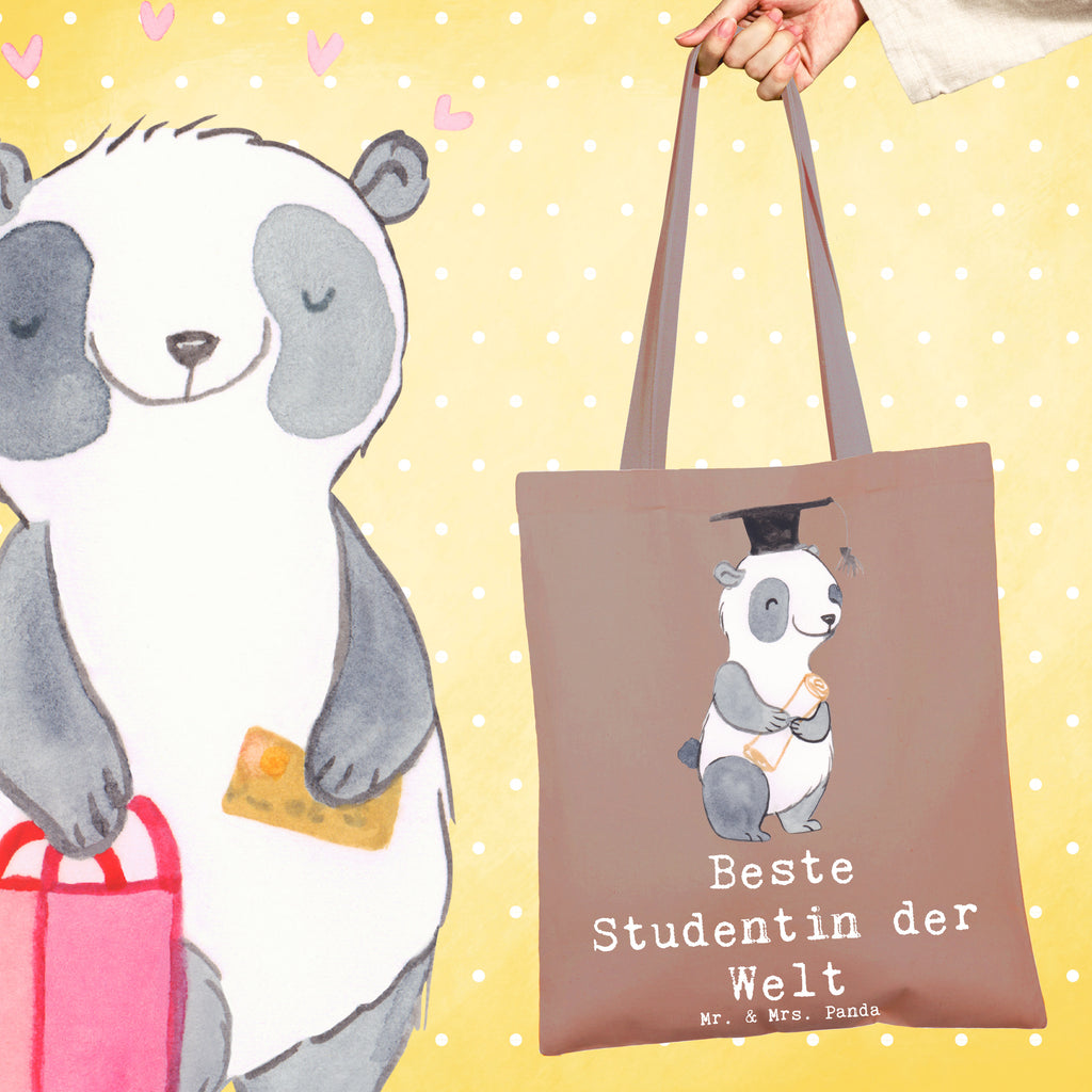 Tragetasche Panda Beste Studentin der Welt Schultertasche, Jutetasche, Tragetasche, Tasche, Laptoptasche, Badetasche, Shopper, Stofftasche, Beutel, Beuteltasche, Umhängetasche, Einkaufstasche, Strandtasche, Jutebeutel, Einkaufstüte, Stoffbeutel, für, Dankeschön, Geschenk, Schenken, Geburtstag, Geburtstagsgeschenk, Geschenkidee, Danke, Bedanken, Mitbringsel, Freude machen, Geschenktipp, Universität, Uni, Tochter, Alumni, Musterschülerin, lustig, Abschluss, Studentin, Studienabschluss, Studium, witzig, Hochschule, Studenten, Spaß
