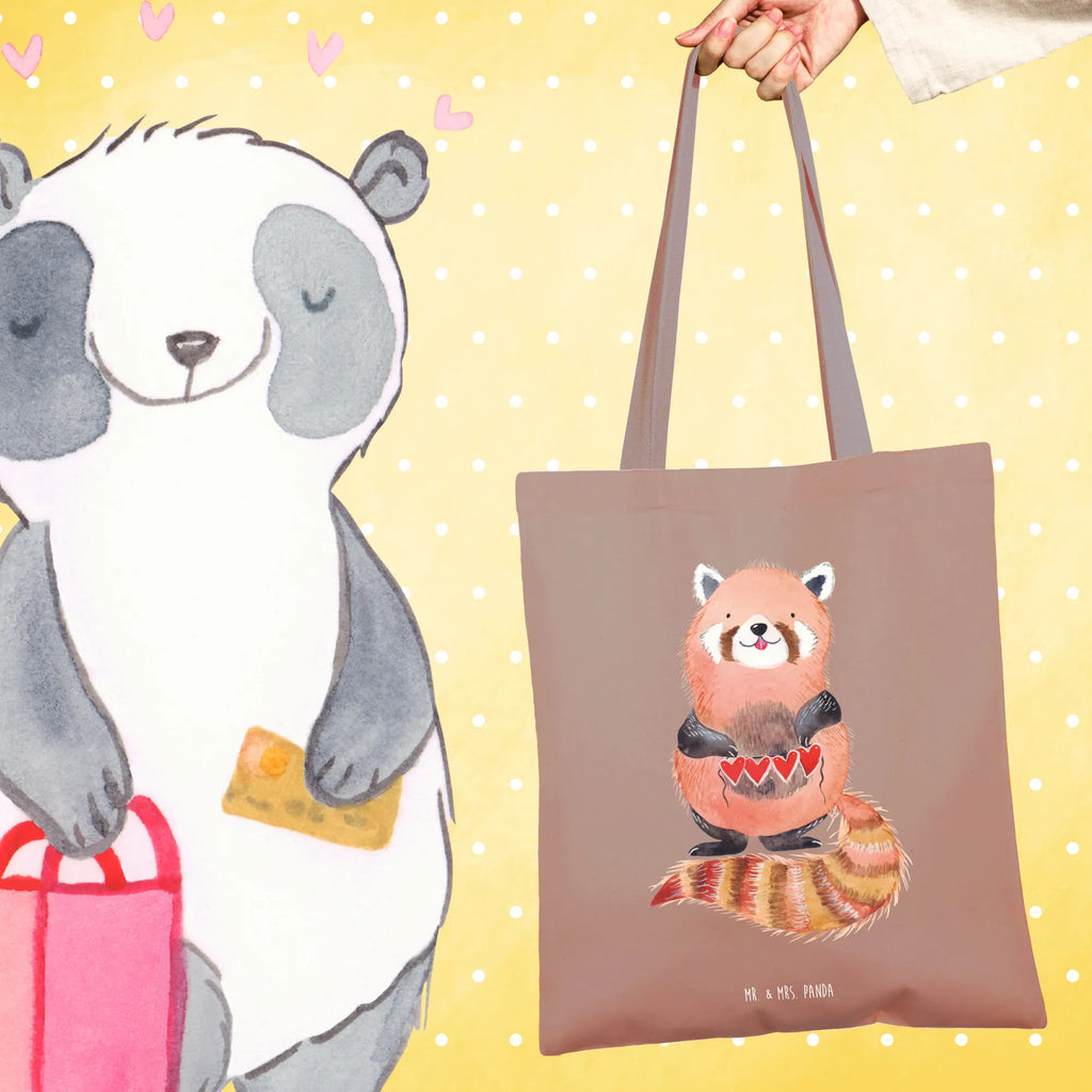 Tote bag red panda Stoffbeutel, Beuteltasche, Shopper, Einkaufstüte, Beutel, Umhängetasche, Einkaufstasche, Badetasche, Stofftasche, Jutebeutel, Schultertasche, Tragetasche, Laptoptasche, Jutetasche, Tasche, Strandtasche, Tiermotive, Gute Laune, lustige Sprüche, Tiere, Panda, Rot, Liebling, Lieblingsmensch, Liebe, Herz