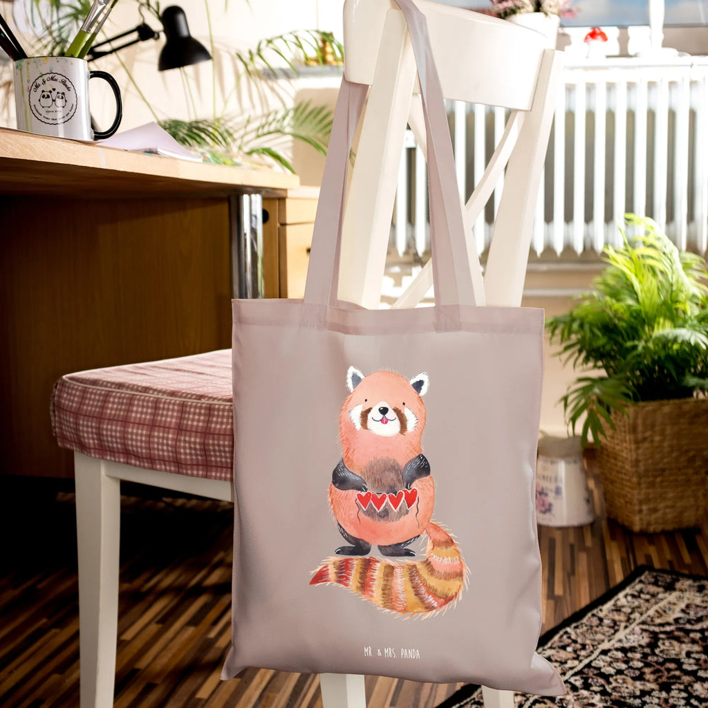 Tote bag red panda Stoffbeutel, Beuteltasche, Shopper, Einkaufstüte, Beutel, Umhängetasche, Einkaufstasche, Badetasche, Stofftasche, Jutebeutel, Schultertasche, Tragetasche, Laptoptasche, Jutetasche, Tasche, Strandtasche, Tiermotive, Gute Laune, lustige Sprüche, Tiere, Panda, Rot, Liebling, Lieblingsmensch, Liebe, Herz