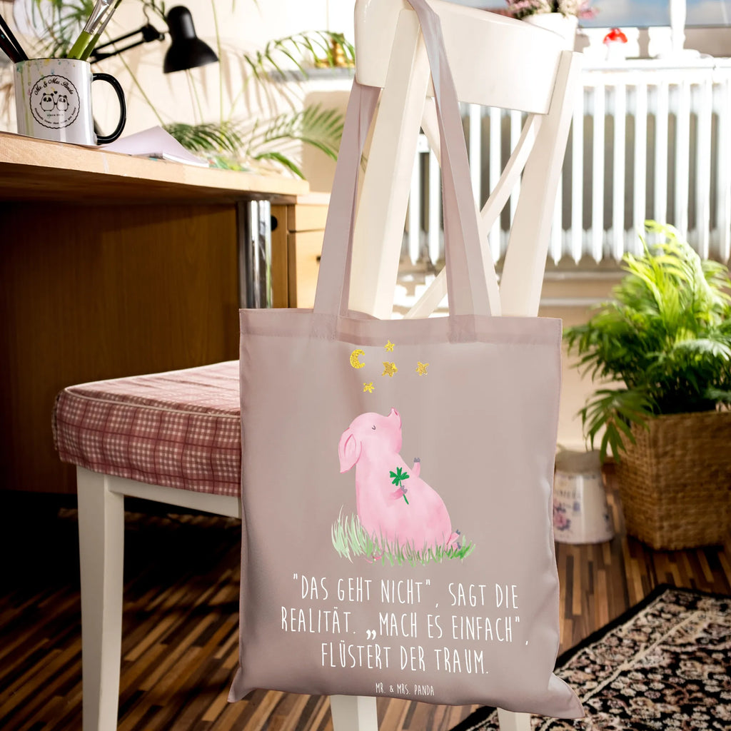 Tote bag Pig Luck cloth bag, bag, shopper, shopping bag, jute bag, pouch, Carrier bag, shoulder bag, cotton bag, small animals, cute, funny, cute animal motives, hand drawn, small world, funny sayings, good mood, happy, gifts, gift ideas, special gifts, animal lover, card, motivation, goals, lucky charm, asterisks, piglet, pig, stars, Lucky bastard. Luck, dreams