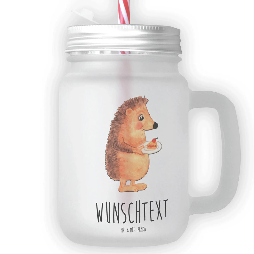 Personalised mason jar drinking glass Hedgehog piece of cake small animals, cute, funny, cute animal motives, hand drawn, small world, funny sayings, good mood, happy, gifts, gift ideas, special gifts, animal lover, card, hedgehog, baking gift, birthday cake, cake, invitation party, bake cake, food saying