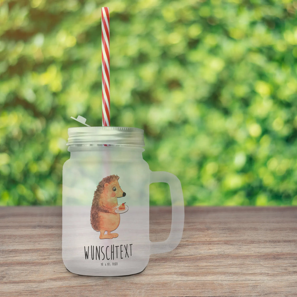 Personalised mason jar drinking glass Hedgehog piece of cake small animals, cute, funny, cute animal motives, hand drawn, small world, funny sayings, good mood, happy, gifts, gift ideas, special gifts, animal lover, card, hedgehog, baking gift, birthday cake, cake, invitation party, bake cake, food saying