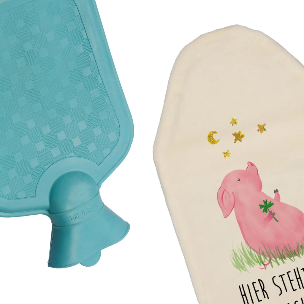 Personalised hot water bottle Pig Luck small animals, cute, funny, cute animal motives, hand drawn, small world, funny sayings, good mood, happy, gifts, gift ideas, special gifts, animal lover, card, dreams, goals, Lucky bastard. Luck, motivation, asterisks, pig, piglet, stars, lucky charm