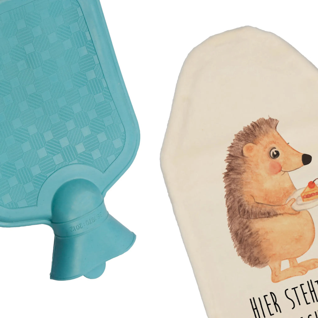 Personalised hot water bottle Hedgehog piece of cake small animals, cute, funny, cute animal motives, hand drawn, small world, funny sayings, good mood, happy, gifts, gift ideas, special gifts, animal lover, card, food saying, bake cake, cake, birthday cake, baking gift, hedgehog, invitation party