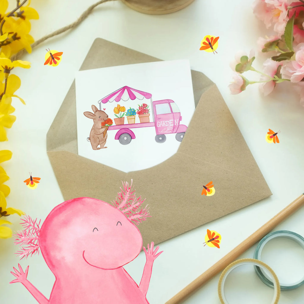 Greetings card Easter Bunny Flower cart wedding card, birthday card, greeting card, invitation card, folding card, Easter, Easter bunny