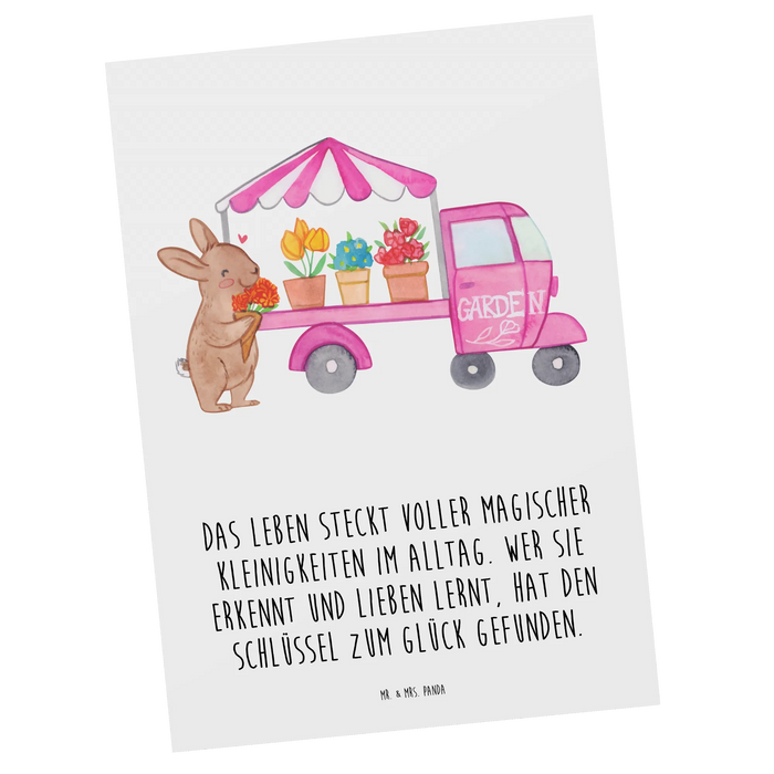 Postkarte Osterhase Blumenwagen