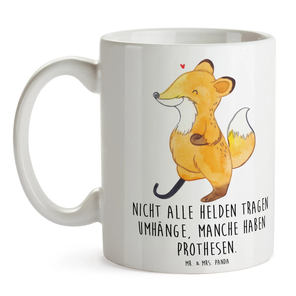 Tasse Fuchs Beinprothese Bürotasse, Keramiktasse, Teetasse, Kaffeetasse, Porzellantasse, Tasse, Tasse mit Motiven, Geschenktasse, Tasse mit Zitaten, Fuchs, Amputation, Beimamputation, Beinprothese