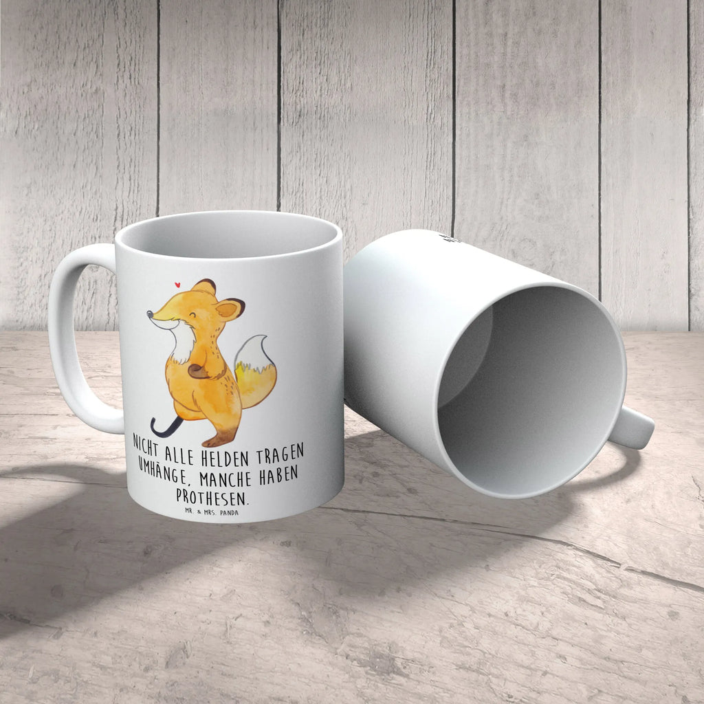 Tasse Fuchs Beinprothese Bürotasse, Keramiktasse, Teetasse, Kaffeetasse, Porzellantasse, Tasse, Tasse mit Motiven, Geschenktasse, Tasse mit Zitaten, Fuchs, Amputation, Beimamputation, Beinprothese