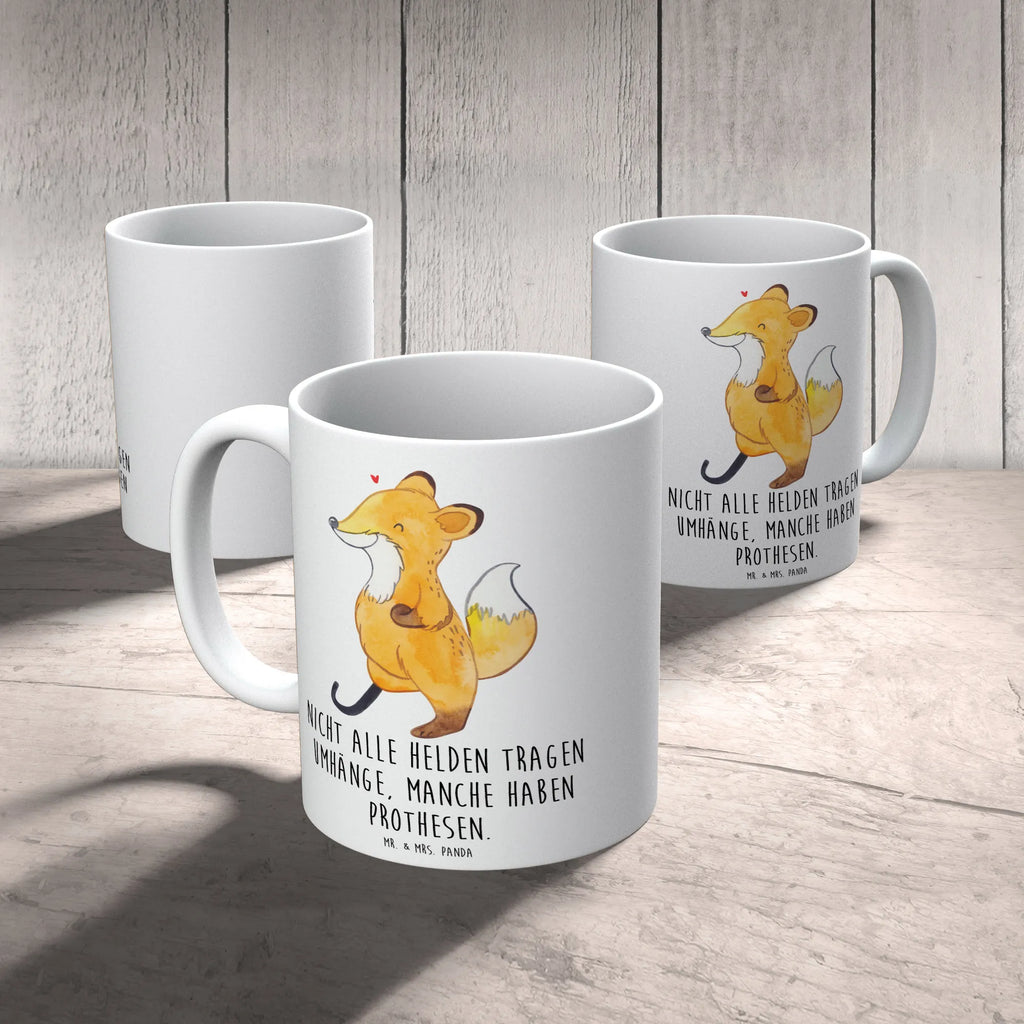 Tasse Fuchs Beinprothese Bürotasse, Keramiktasse, Teetasse, Kaffeetasse, Porzellantasse, Tasse, Tasse mit Motiven, Geschenktasse, Tasse mit Zitaten, Fuchs, Amputation, Beimamputation, Beinprothese