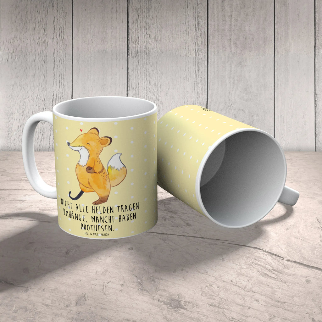 Tasse Fuchs Beinprothese Bürotasse, Keramiktasse, Teetasse, Kaffeetasse, Porzellantasse, Tasse, Tasse mit Motiven, Geschenktasse, Tasse mit Zitaten, Fuchs, Amputation, Beimamputation, Beinprothese