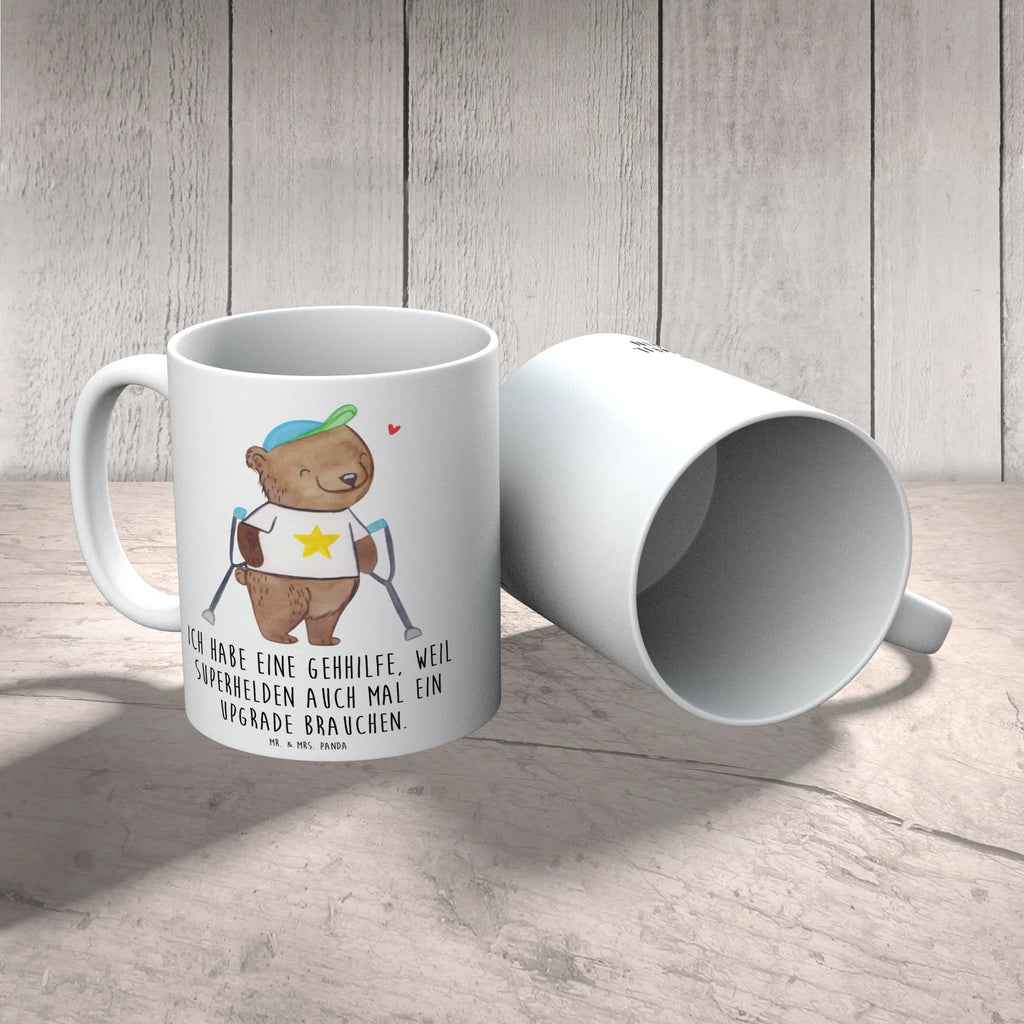 Tasse Bär Gehhilfen Porzellantasse, Kaffeetasse, Geschenktasse, Tasse, Bürotasse, Tasse mit Motiven, Teetasse, Keramiktasse, Tasse mit Zitaten, Krücken, Bär, Gehhilfe