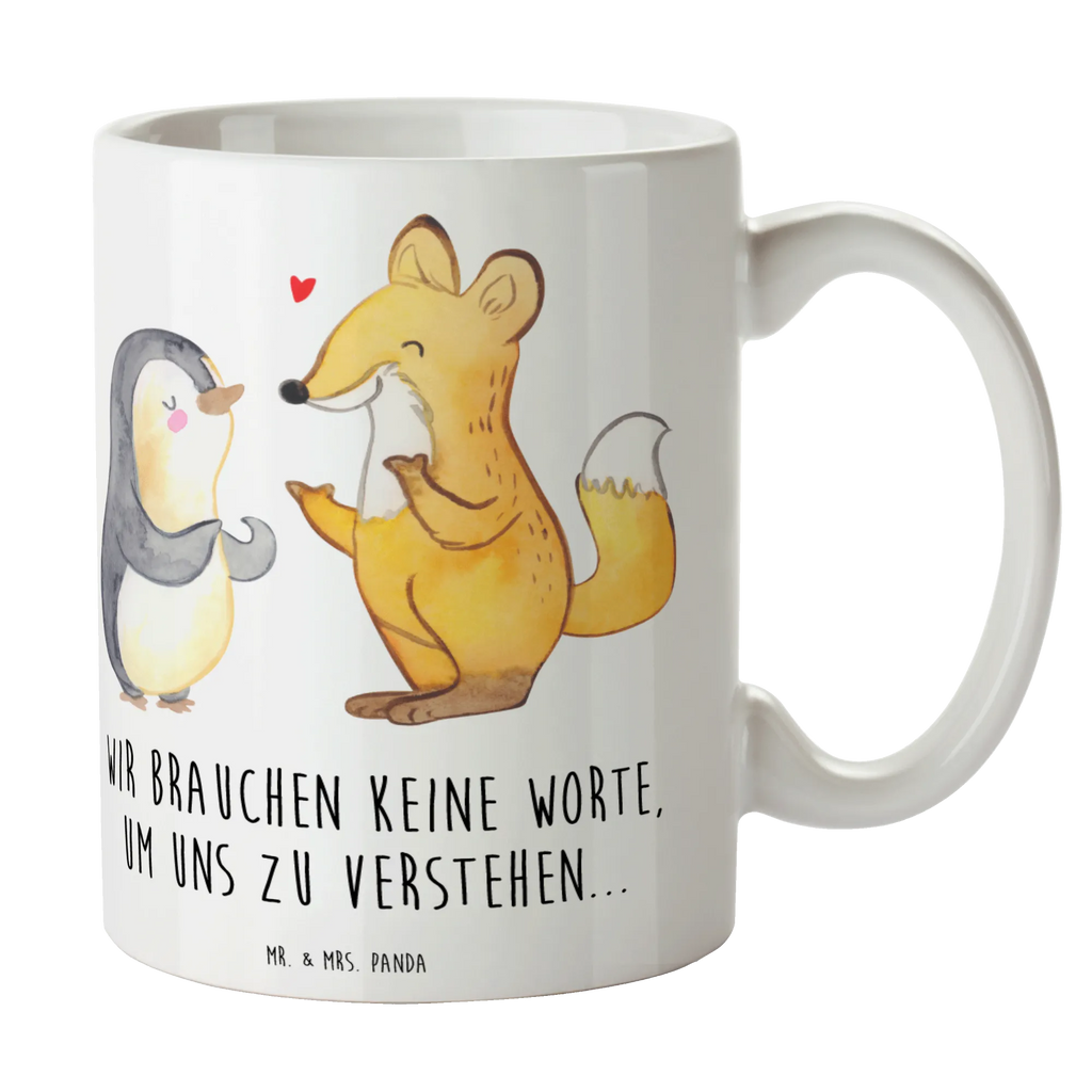 Tasse Fuchs & Pinguin gehörlos Tasse, Porzellantasse, Geschenktasse, Tasse mit Zitaten, Teetasse, Bürotasse, Keramiktasse, Kaffeetasse, Tasse mit Motiven, Fuchs, gehörlos, Gebärdensprache, Pinguin