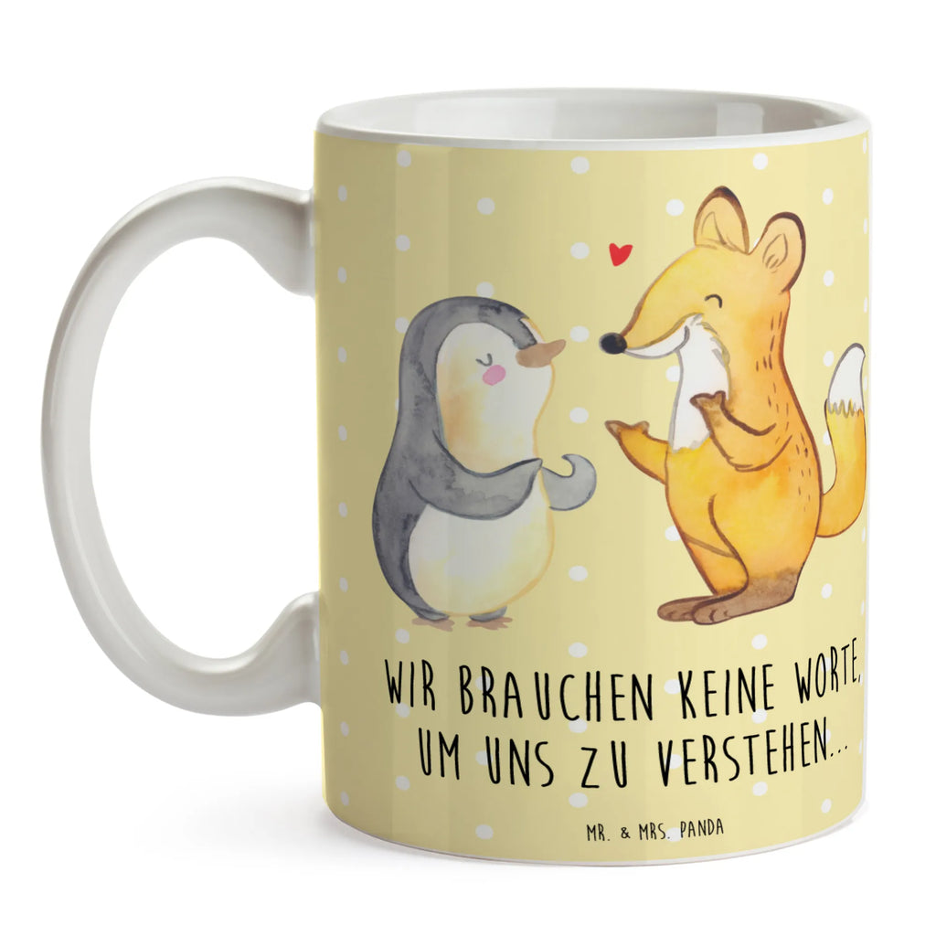Tasse Fuchs & Pinguin gehörlos Tasse, Porzellantasse, Geschenktasse, Tasse mit Zitaten, Teetasse, Bürotasse, Keramiktasse, Kaffeetasse, Tasse mit Motiven, Fuchs, gehörlos, Gebärdensprache, Pinguin