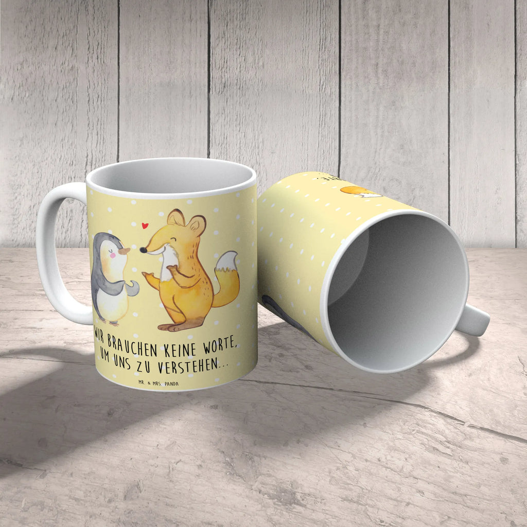 Tasse Fuchs & Pinguin gehörlos Tasse, Porzellantasse, Geschenktasse, Tasse mit Zitaten, Teetasse, Bürotasse, Keramiktasse, Kaffeetasse, Tasse mit Motiven, Fuchs, gehörlos, Gebärdensprache, Pinguin