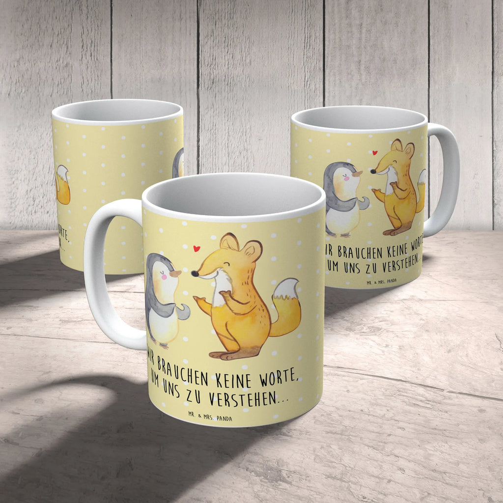 Tasse Fuchs & Pinguin gehörlos Tasse, Porzellantasse, Geschenktasse, Tasse mit Zitaten, Teetasse, Bürotasse, Keramiktasse, Kaffeetasse, Tasse mit Motiven, Fuchs, gehörlos, Gebärdensprache, Pinguin