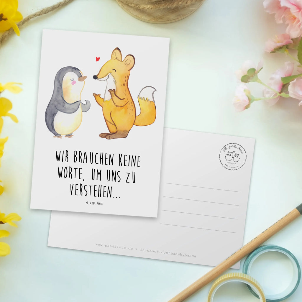 Postkarte Fuchs & Pinguin gehörlos Einladung Geburtstag, Geschenkkarte, Grußkarte, Karte, Ansichtskarte, Postkarte, Ansichtskarten, Einladungskarten Geburtstag, Geburtstagskarte, Einladung, Einladungskarte, Dankeskarte, Gebärdensprache, gehörlos, Fuchs, Pinguin