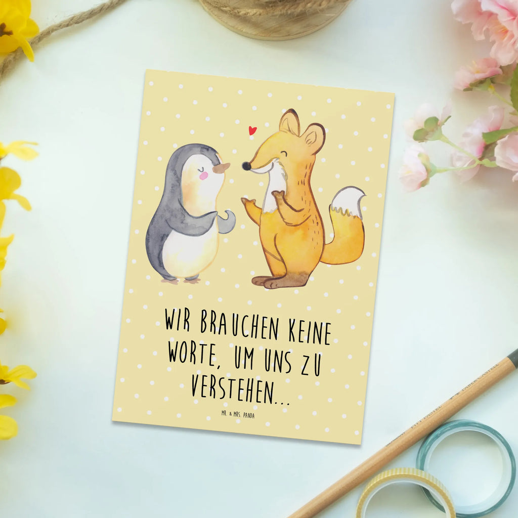 Postkarte Fuchs & Pinguin gehörlos Einladung Geburtstag, Geschenkkarte, Grußkarte, Karte, Ansichtskarte, Postkarte, Ansichtskarten, Einladungskarten Geburtstag, Geburtstagskarte, Einladung, Einladungskarte, Dankeskarte, Gebärdensprache, gehörlos, Fuchs, Pinguin