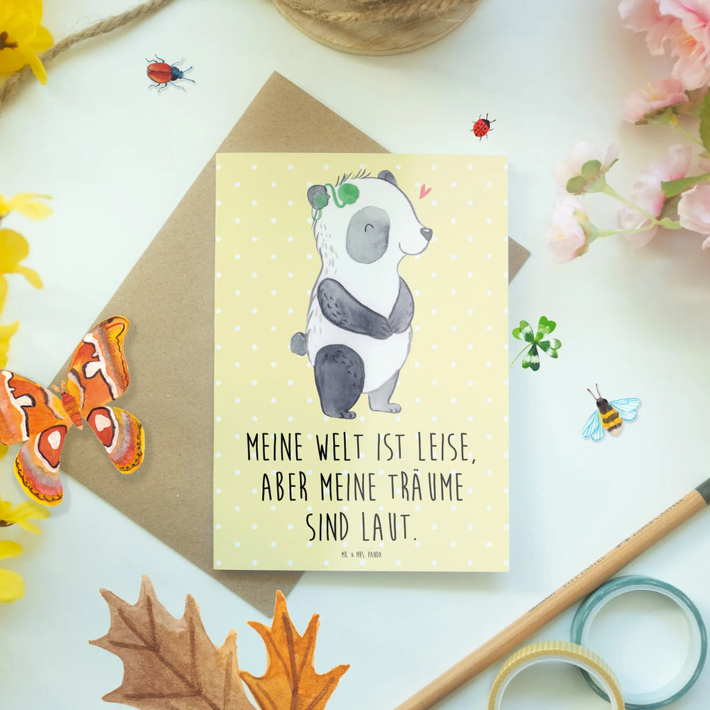 Greetings card Panda Deaf Klappkarte, Grußkarte, Hochzeitskarte, Karte, Glückwunschkarte, Ansichtskarten, Geburtstagskarte, Einladungskarte, ertaubt, Panda, Cochlea Implantat, gehörlos