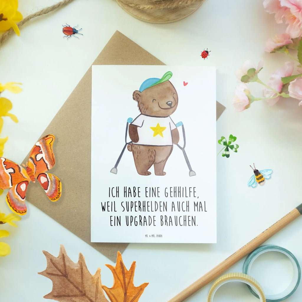 Greetings card Bear Walking aids Karte, Einladungskarte, Grußkarte, Klappkarte, Geburtstagskarte, Hochzeitskarte, Ansichtskarten, Glückwunschkarte, Bär, Krücken, Gehhilfe