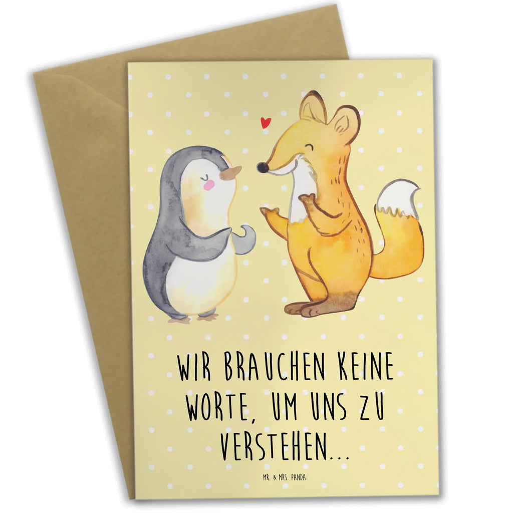Greetings card Fox & Penguin deaf Karte, Ansichtskarten, Grußkarte, Glückwunschkarte, Klappkarte, Geburtstagskarte, Einladungskarte, Hochzeitskarte, Pinguin, gehörlos, Gebärdensprache, Fuchs