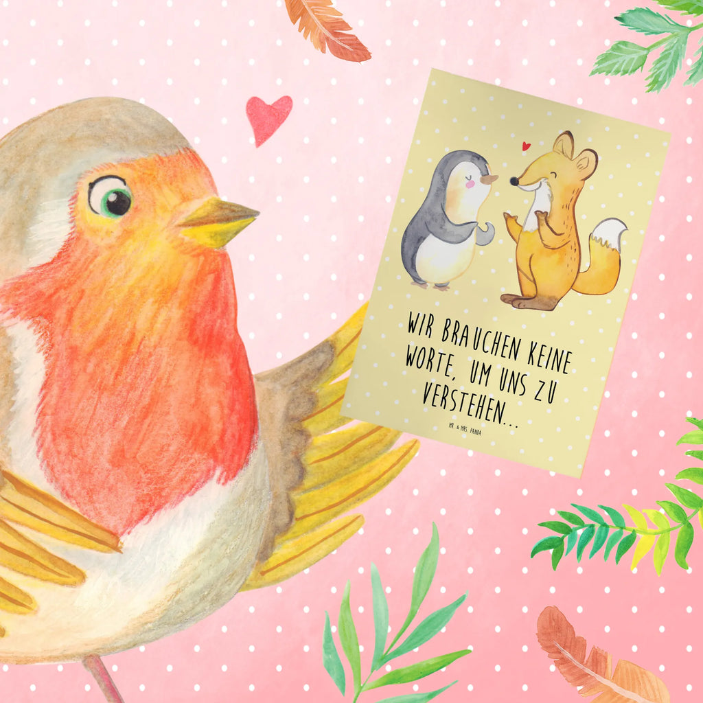 Greetings card Fox & Penguin deaf Karte, Ansichtskarten, Grußkarte, Glückwunschkarte, Klappkarte, Geburtstagskarte, Einladungskarte, Hochzeitskarte, Pinguin, gehörlos, Gebärdensprache, Fuchs