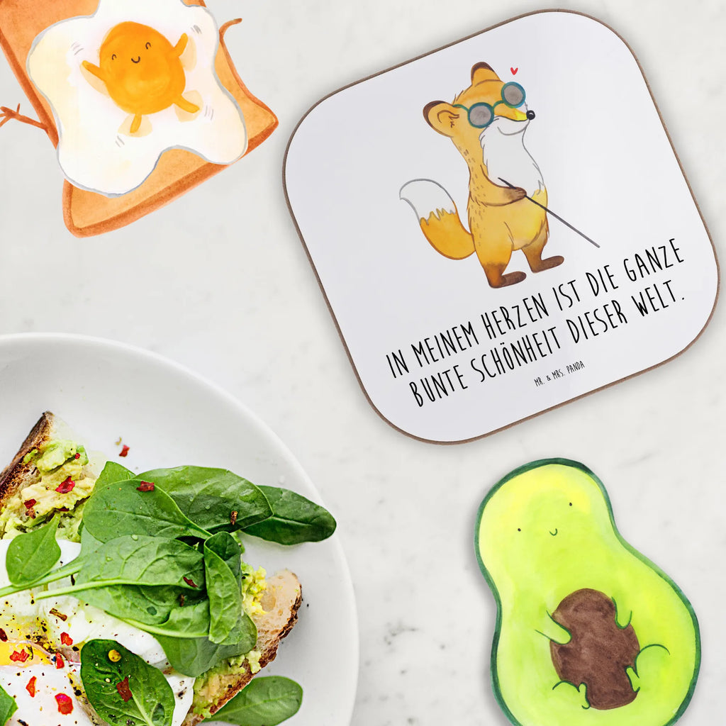 Square coaster Fox Blindness gifts, party, Coasters, glass coasters, breakfast, gift, presents