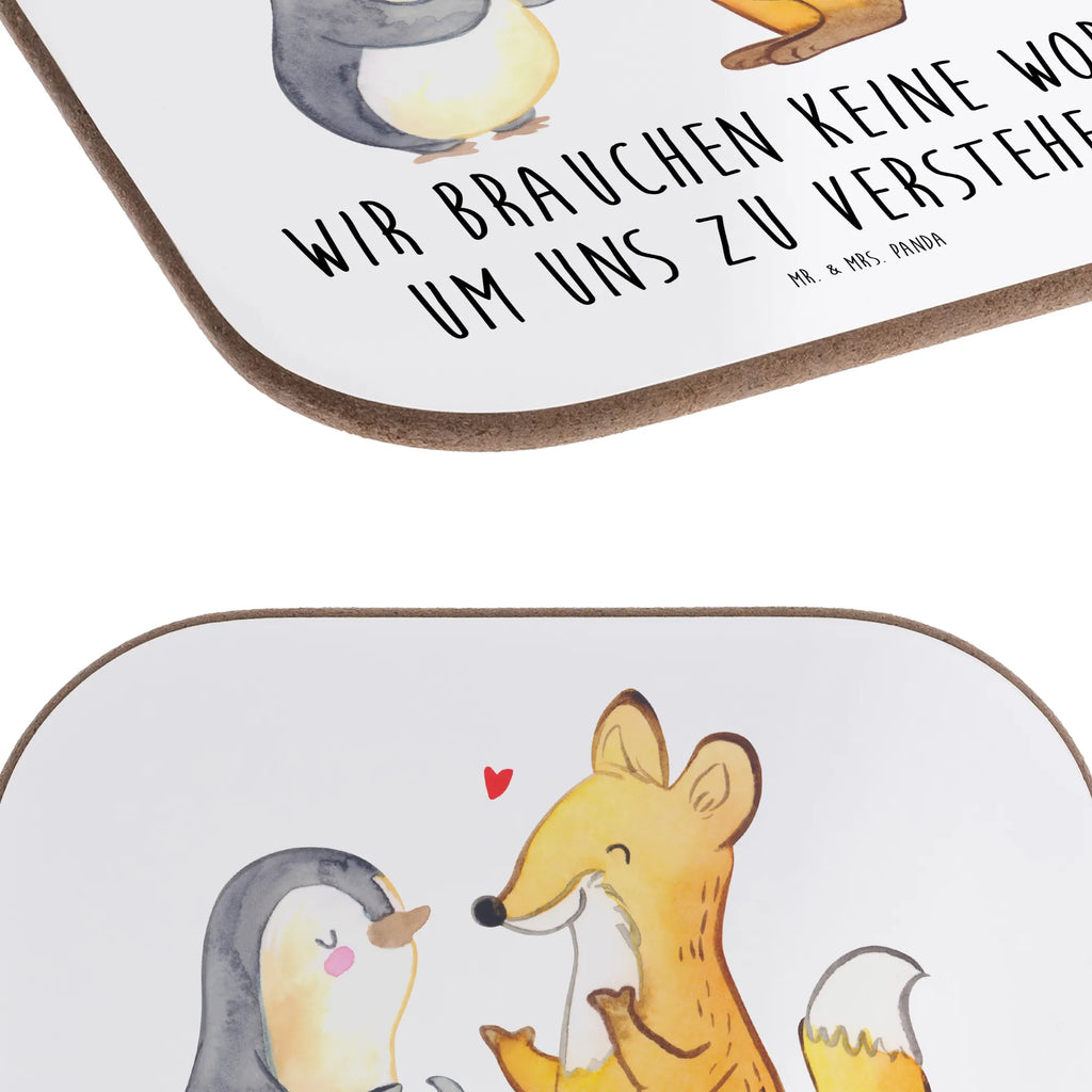 Square coaster Fox & Penguin deaf gift, presents, breakfast, party, Coasters, gifts, glass coasters
