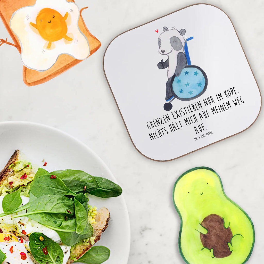 Square coaster Panda Wheelchair gift, gifts, breakfast, party, presents, Coasters, glass coasters