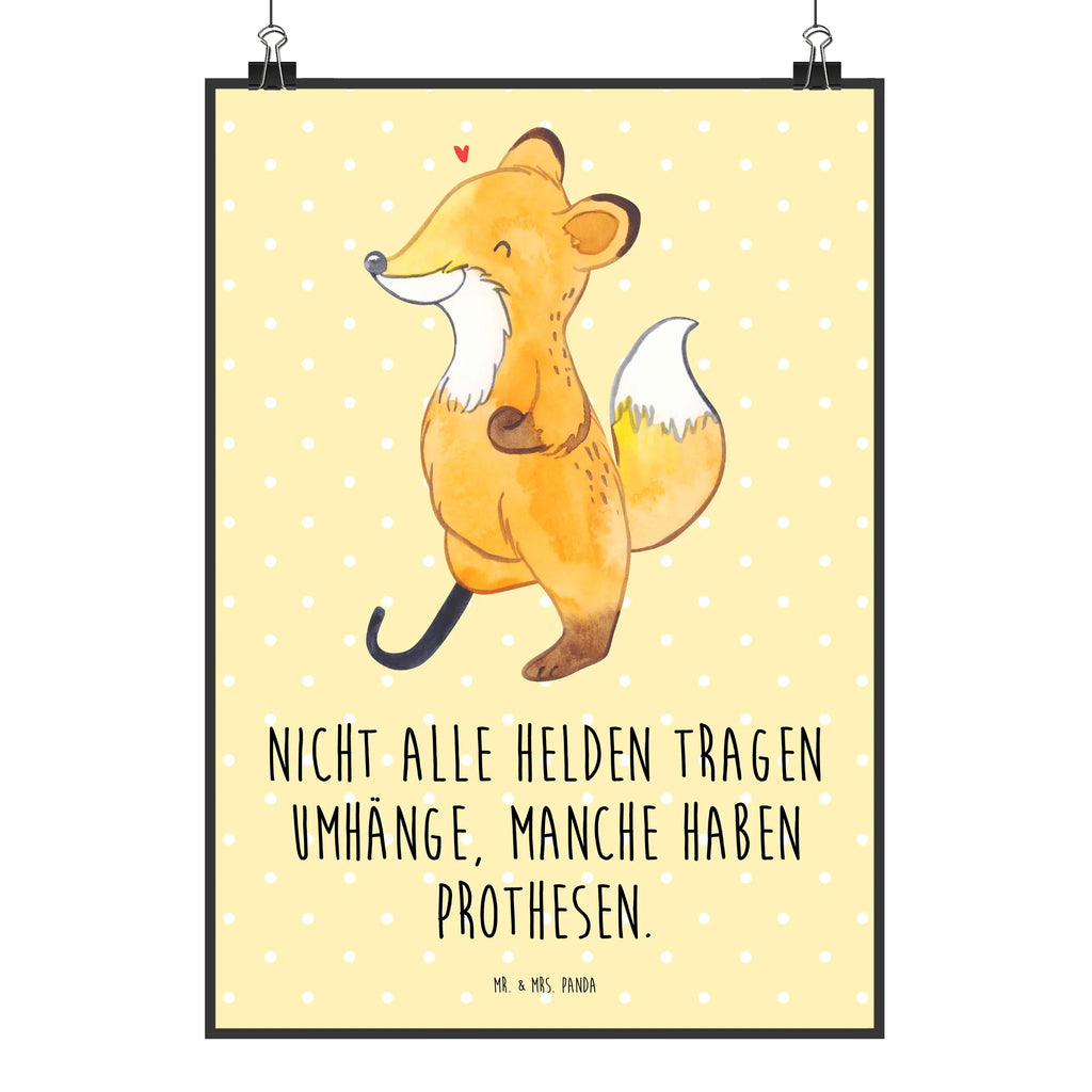 Poster Fuchs Beinprothese Wanddeko, Kunstdruck, Raumdekoration, Bild, Posterdruck, Kinderposter, Poster, Küchenposter, Mr. & Mrs. Panda Poster, Wandposter, Wanddeko Bild, Handgemaltes Poster, Wanddekoration, Designposter, Fuchs, Beimamputation, Amputation, Beinprothese