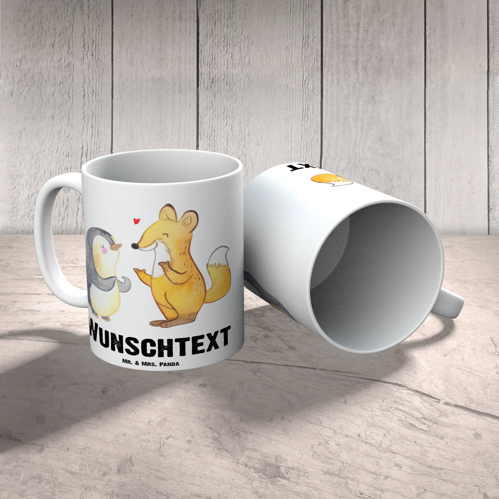 Personalised cup Fox & Penguin deaf Personalisiert, Tasse, Drucken, Wunschname, Namenstasse, Namen, Tasse mit Namen, Personalisierte Tasse, Fuchs, gehörlos, Pinguin, Gebärdensprache