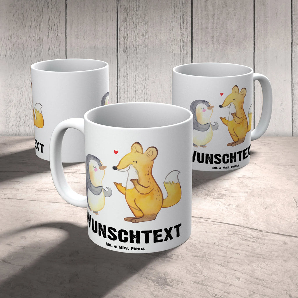 Personalised cup Fox & Penguin deaf Personalisiert, Tasse, Drucken, Wunschname, Namenstasse, Namen, Tasse mit Namen, Personalisierte Tasse, Fuchs, gehörlos, Pinguin, Gebärdensprache