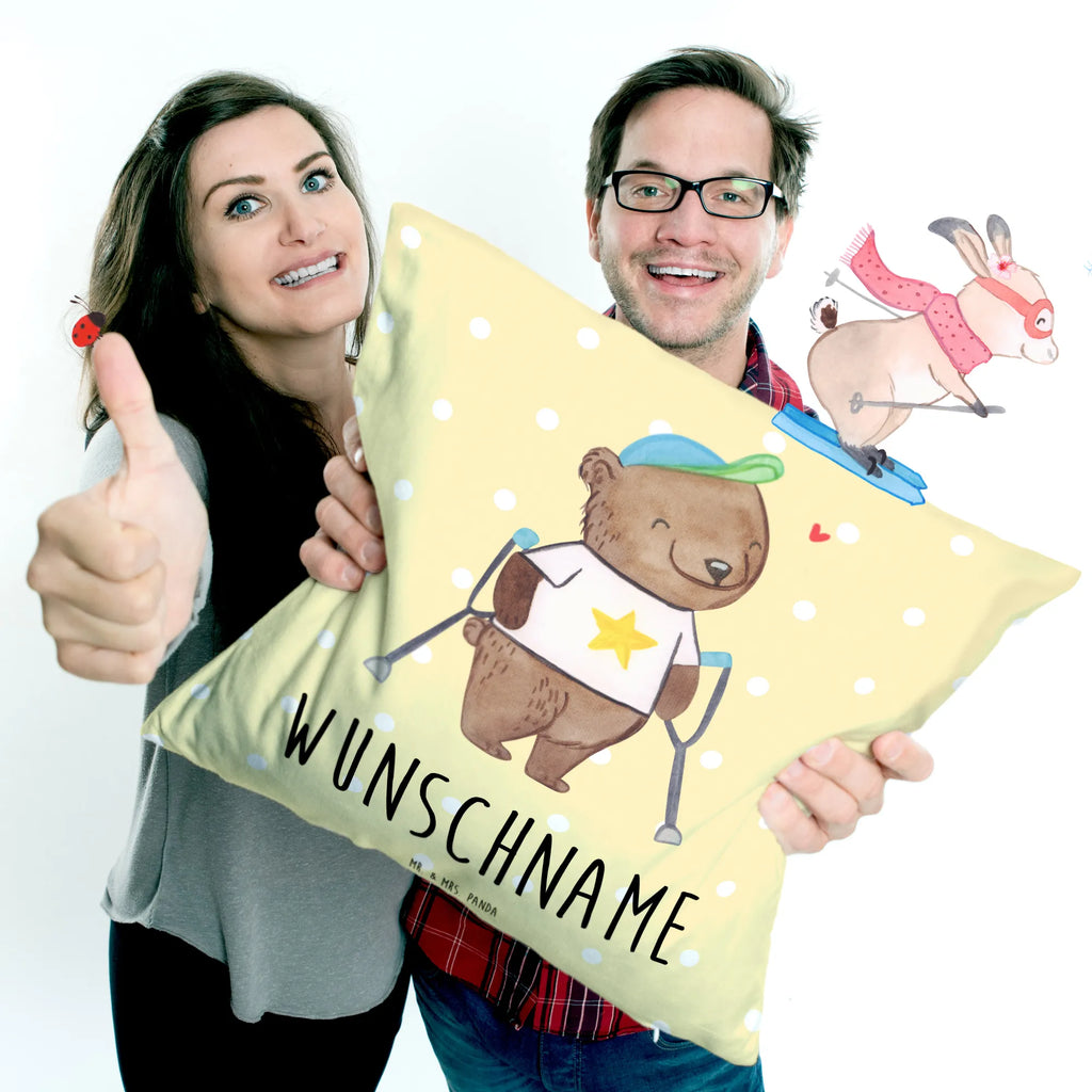 Personalisiertes Kissen Bär Gehhilfen bedrucken, Kissen, Wunschname, personalisiert, Name, Kopfkissen, Krücken, Bär, Gehhilfe