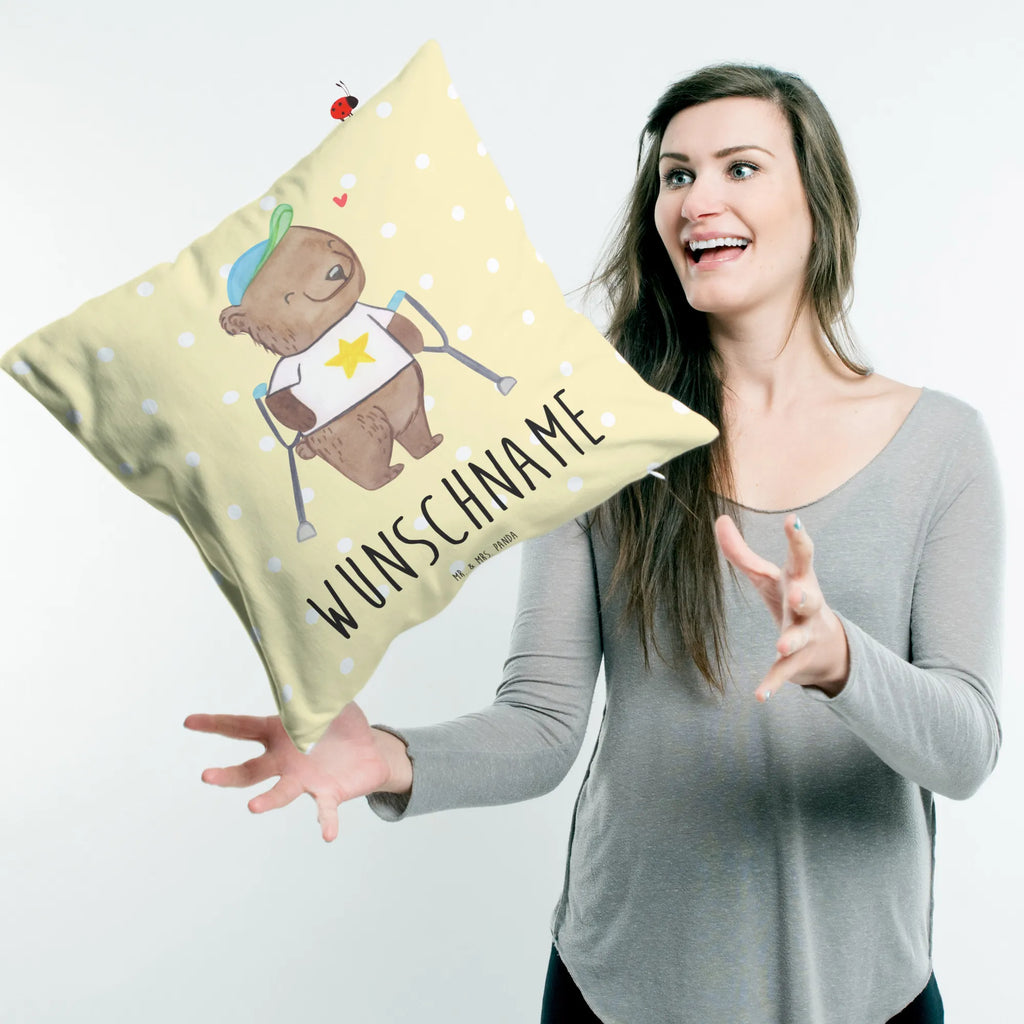Personalisiertes Kissen Bär Gehhilfen bedrucken, Kissen, Wunschname, personalisiert, Name, Kopfkissen, Krücken, Bär, Gehhilfe
