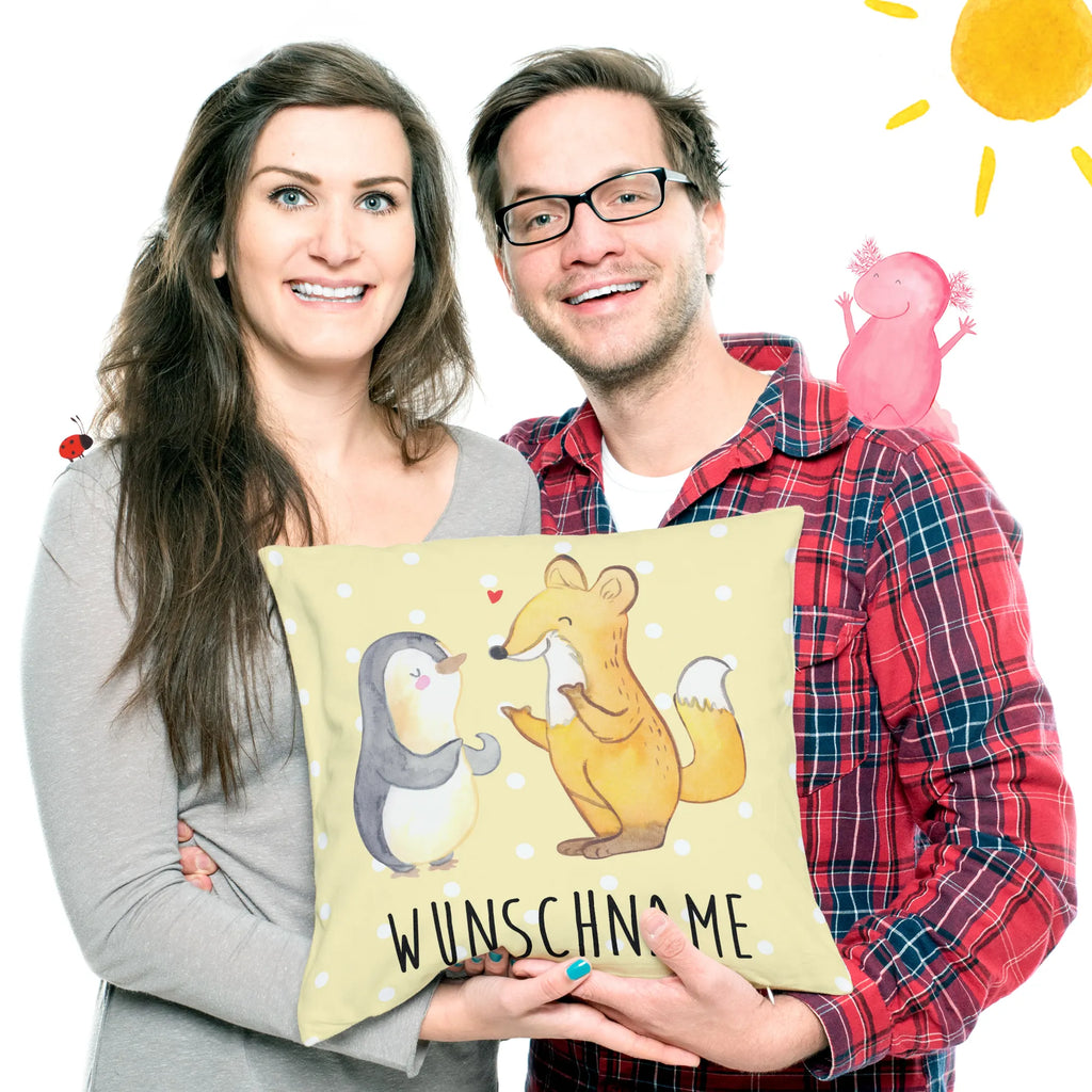 Personalisiertes Kissen Fuchs & Pinguin gehörlos bedrucken, Wunschname, Kissen, personalisiert, Kopfkissen, Name, Fuchs, Gebärdensprache, Pinguin, gehörlos