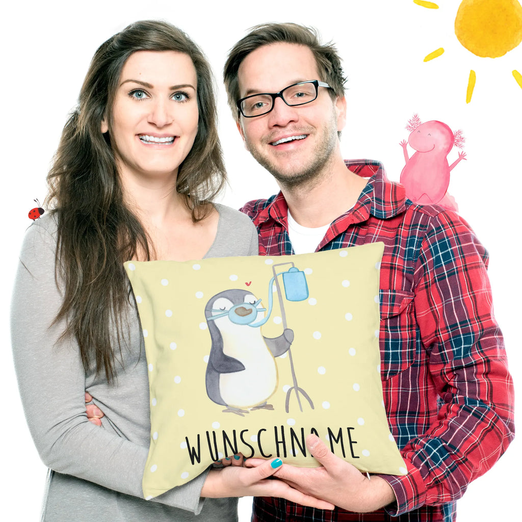 Personalised cushion Penguin Oxygen Kopfkissen, bedrucken, personalisiert, Name, Kissen, Wunschname, Sauerstoffgerät, Pinguin, Sauerstofftherapie