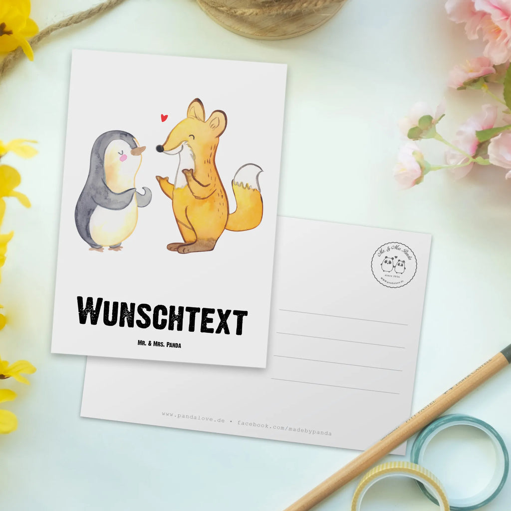 Personalised postcard Fox & Penguin deaf Ansichtskarte mit Wunschtext, Postkarte bedrucken, Postkarte mit Namen, Grußkarte mit Namen, Karte mit Namen, Grußkarte mit Wunschtext, Geschenkkarte mit Namen, Karte mit Wunschtext, Postkarte mit Wunschtext, Geschenkkarte mit Wunschtext, Ansichtskarte mit Namen, Einladung mit Namen, Einladung mit Wunschtext, Postkarte personalisierbar, Pinguin, gehörlos, Fuchs, Gebärdensprache