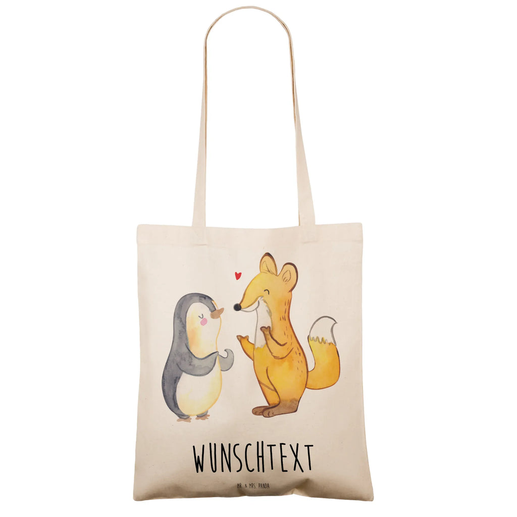 Personalised tote bag Fox & Penguin deaf Personalisierte Jutetasche, Personalisierte Beuteltasche, Stoffbeutel mit Namen, Personalisierter Stoffbeutel, Personalisierte Tasche, Personalisierter Beutel, Personalisierte Einkaufstasche, Einkaufstasche mit Namen, Tragetasche mit Namen, Personalisierter Jutebeutel, Personalisierte Kindergartentasche, Fuchs, gehörlos, Gebärdensprache, Pinguin