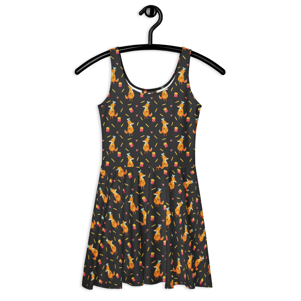 Summer dress Fox Fries Kleid, Sommerkleid, Skaterkleid, Pommes Muster, Pommes, Pomes Frites, Fuchs Muster, Fuchs