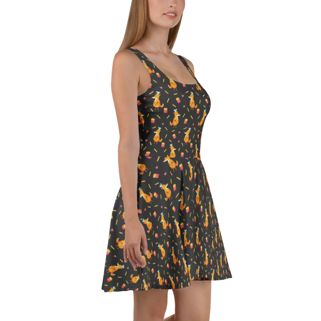 Summer dress Fox Fries Kleid, Sommerkleid, Skaterkleid, Pommes Muster, Pommes, Pomes Frites, Fuchs Muster, Fuchs