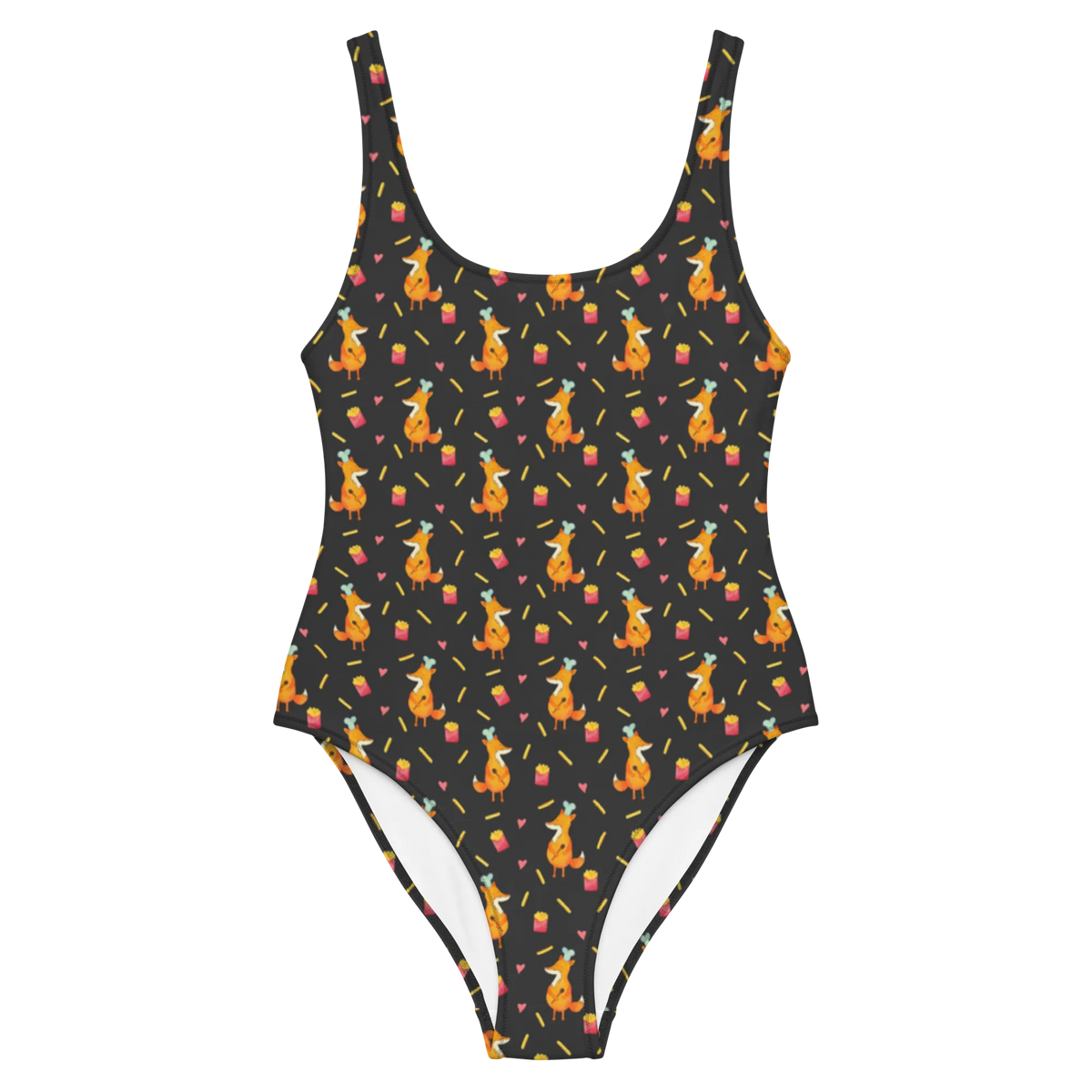 Swimsuit Fox Fries Schwimmkostüm, Strandmode, Bade-Einteiler, Badekostüm, Shape-Badeanzug, Damen-Badeanzug, Beachwear, Rückenfreier Badeanzug, Badedress, Einteiliger Badeanzug, Badebekleidung, Schwimmbekleidung, Schwimmanzug, Bademode, Badeoutfit, Badeanzug, UV-Badeanzug, Sonnenschutz-Badeanzug, Damenbadeanzug, Luxus-Badeanzug, Schwimmdress, Damen-Einteiler, Swimsuit, Pommes Muster, Pommes, Pomes Frites, Fuchs Muster, Fuchs