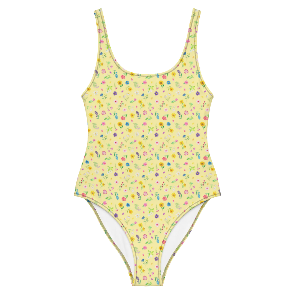 Badeanzug Bunte Blumenwiese Muster Swimsuit, Badeanzug, Rückenfreier Badeanzug, Luxus-Bademode, Bademode, Badebekleidung, Blumenwiese, Flower Power, Blumenmädchen, Wildblumen Muster, Blumen Muster