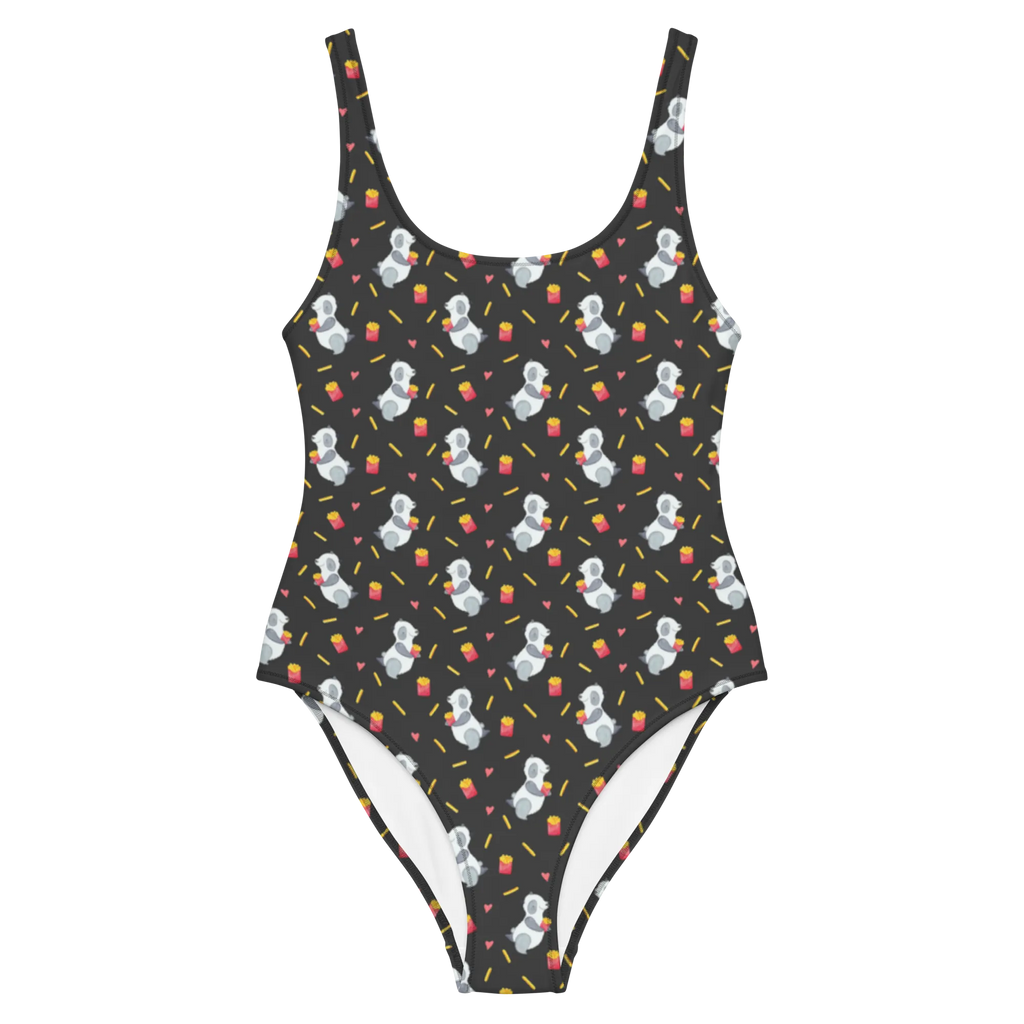 Swimsuit Panda Fries Rückenfreier Badeanzug, Luxus-Bademode, Swimsuit, Bademode, Badeanzug, Badebekleidung, Panda, Pommes, Pommes Muster, Panda Muster