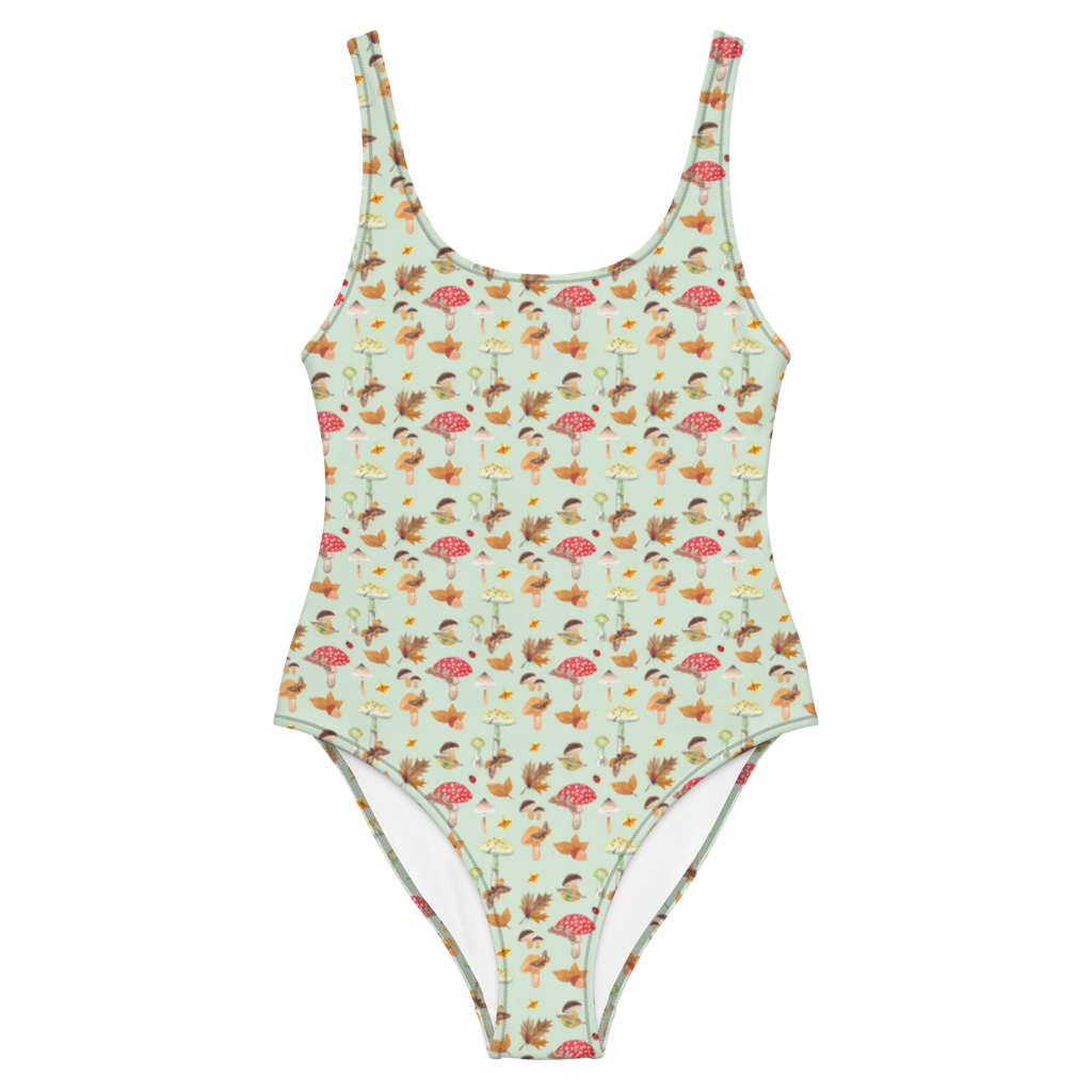 Swimsuit Autumn Mushrooms Badeanzug, Luxus-Bademode, Swimsuit, Badebekleidung, Rückenfreier Badeanzug, Bademode, Pilze, Wald, Schmetterlings Muster, Herbstwald, Pilz Muster