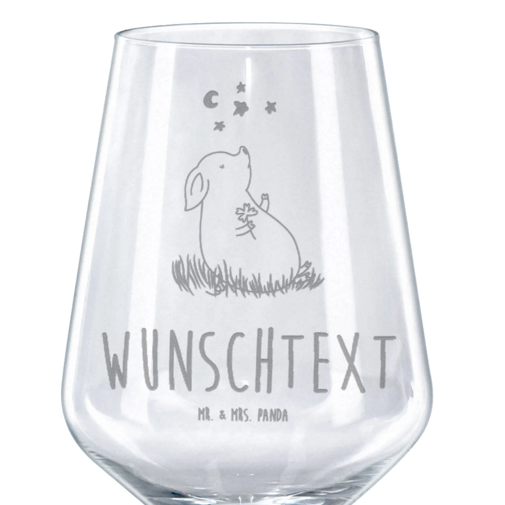 Personalized Red Wine Glass Pig Luck small animals, cute, funny, cute animal motives, hand drawn, small world, funny sayings, good mood, happy, gifts, gift ideas, special gifts, animal lover, card, stars, dreams, piglet, Lucky bastard. Luck, pig, asterisks, motivation, lucky charm, goals
