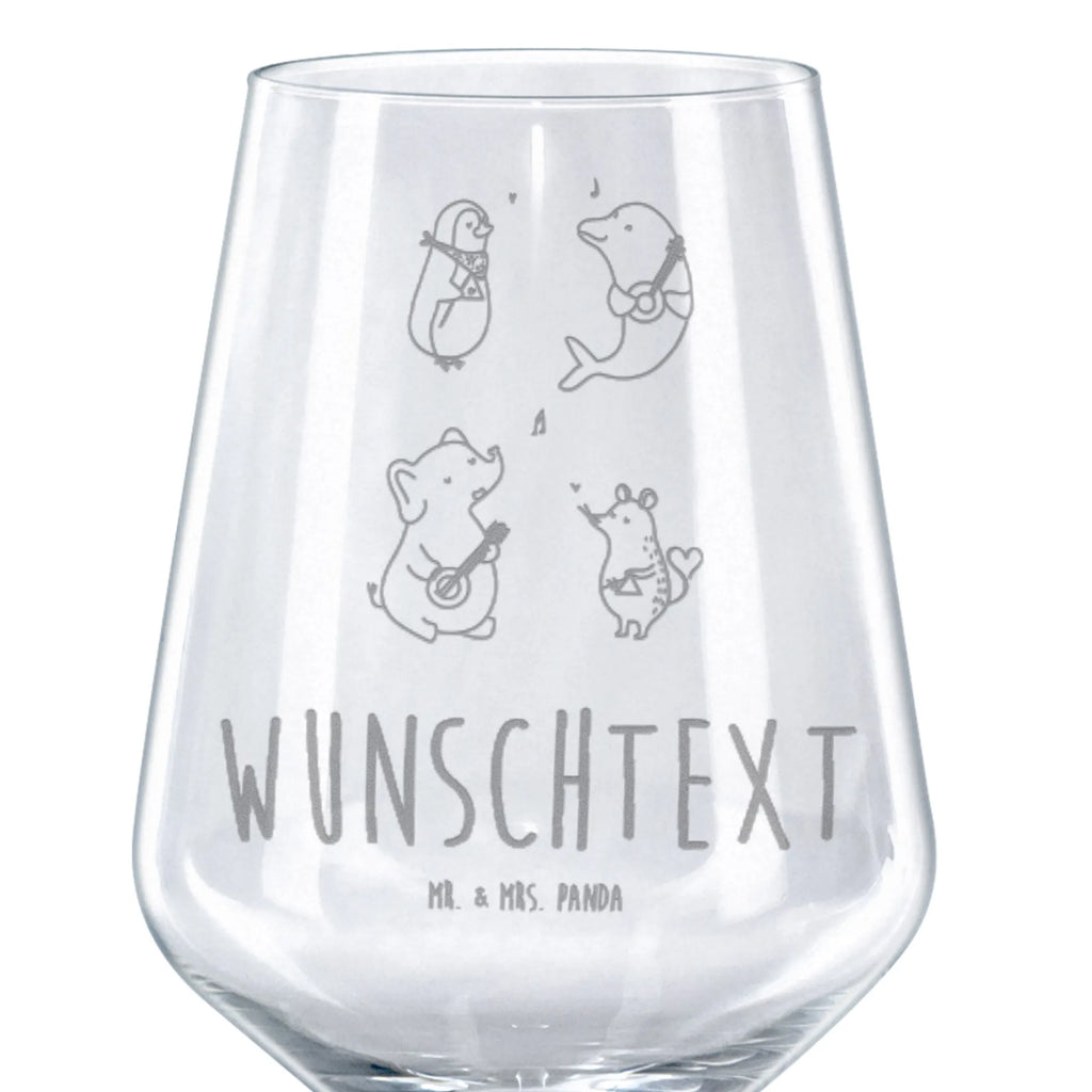 Personalized Red Wine Glass Big tape small animals, cute, funny, cute animal motives, hand drawn, small world, funny sayings, good mood, happy, gifts, gift ideas, special gifts, animal lover, card, musicians, dolphin, guitar, music, dog, band, elephant, mouse, triangle, penguin