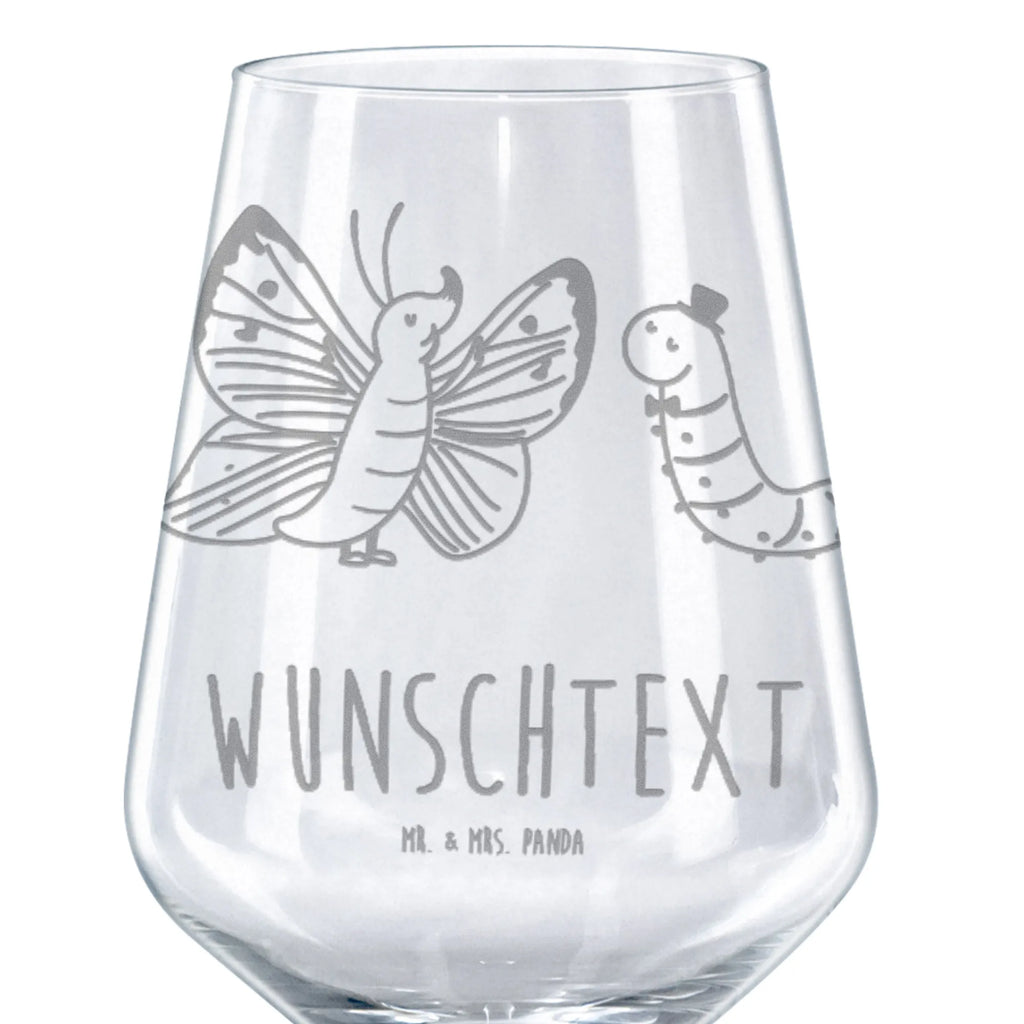 Personalized Red Wine Glass Caterpillar butterfly small animals, cute, funny, cute animal motives, hand drawn, small world, funny sayings, good mood, happy, gifts, gift ideas, special gifts, animal lover, card, development, hat, butterfly, growing up, cocoon, Caterpillar, lemon butterfly, beauty