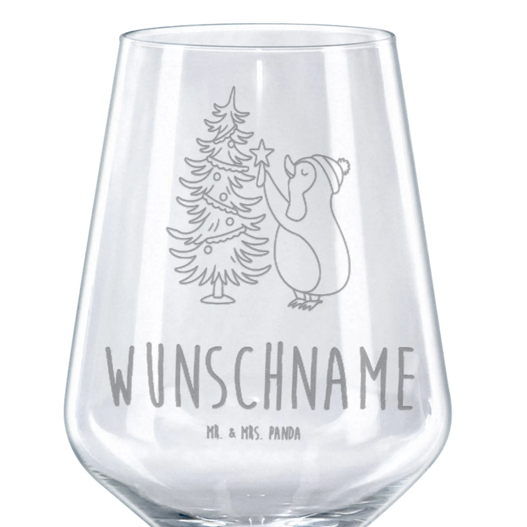 Personalized Red Wine Glass penguin Christmas tree Winter, Christmas, Christmas time, snow, Penguin