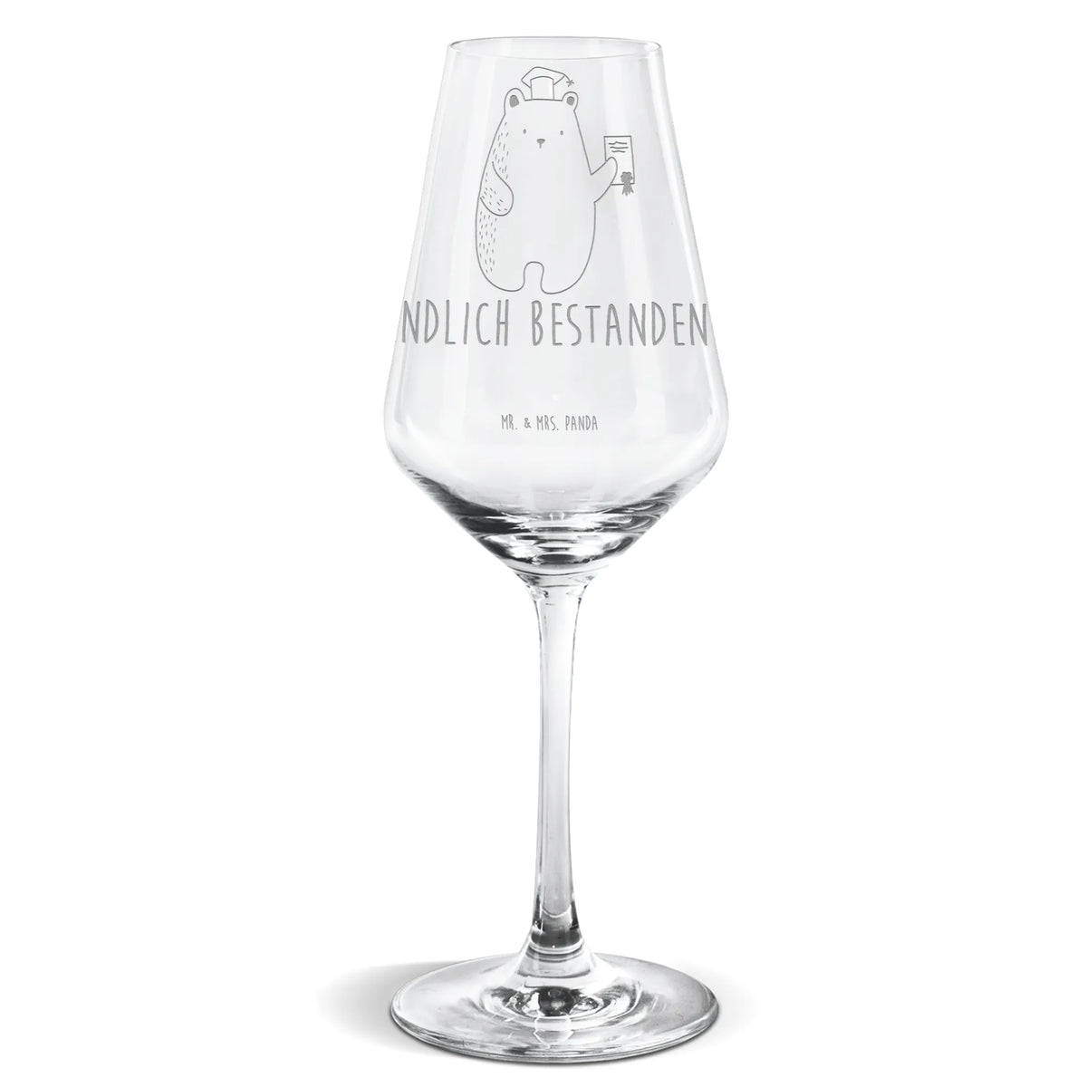 White Wine Glass bear Test Weißweinkelch, Weißwein Glas, Weinglas, Weißwein Kelch, Weinglas Für Weißwein, Mr. & Mrs. Panda Weinglas, wein glas, Panda Weinglas, Teddy, Bär, Teddybär, Prüfung Bestanden, Abschluss, Abitur, Zeugnis, Prüfungen, Abschlusszeugnis