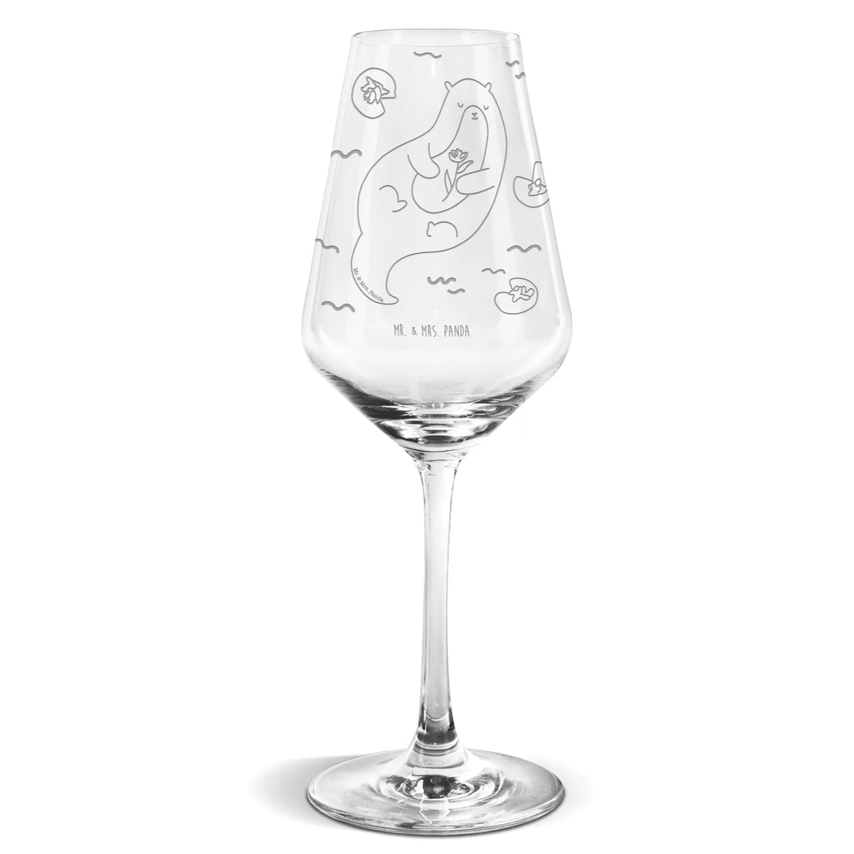 Weißwein Glas Otter Seerose Weißweinkelch, Weißwein Glas, Weinglas Für Weißwein, Panda Weinglas, Mr. & Mrs. Panda Weinglas, wein glas, Weinglas, Weißwein Kelch, Otter, Fischotter, Seeotter, Otter Seeotter See Otter