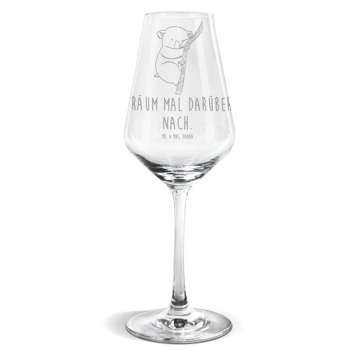 White Wine Glass koala small animals, cute, funny, cute animal motives, hand drawn, small world, funny sayings, good mood, happy, gifts, gift ideas, special gifts, animal lover, card, sleeping, bedroom, dream, koala bear, bear, dreamland, Koala